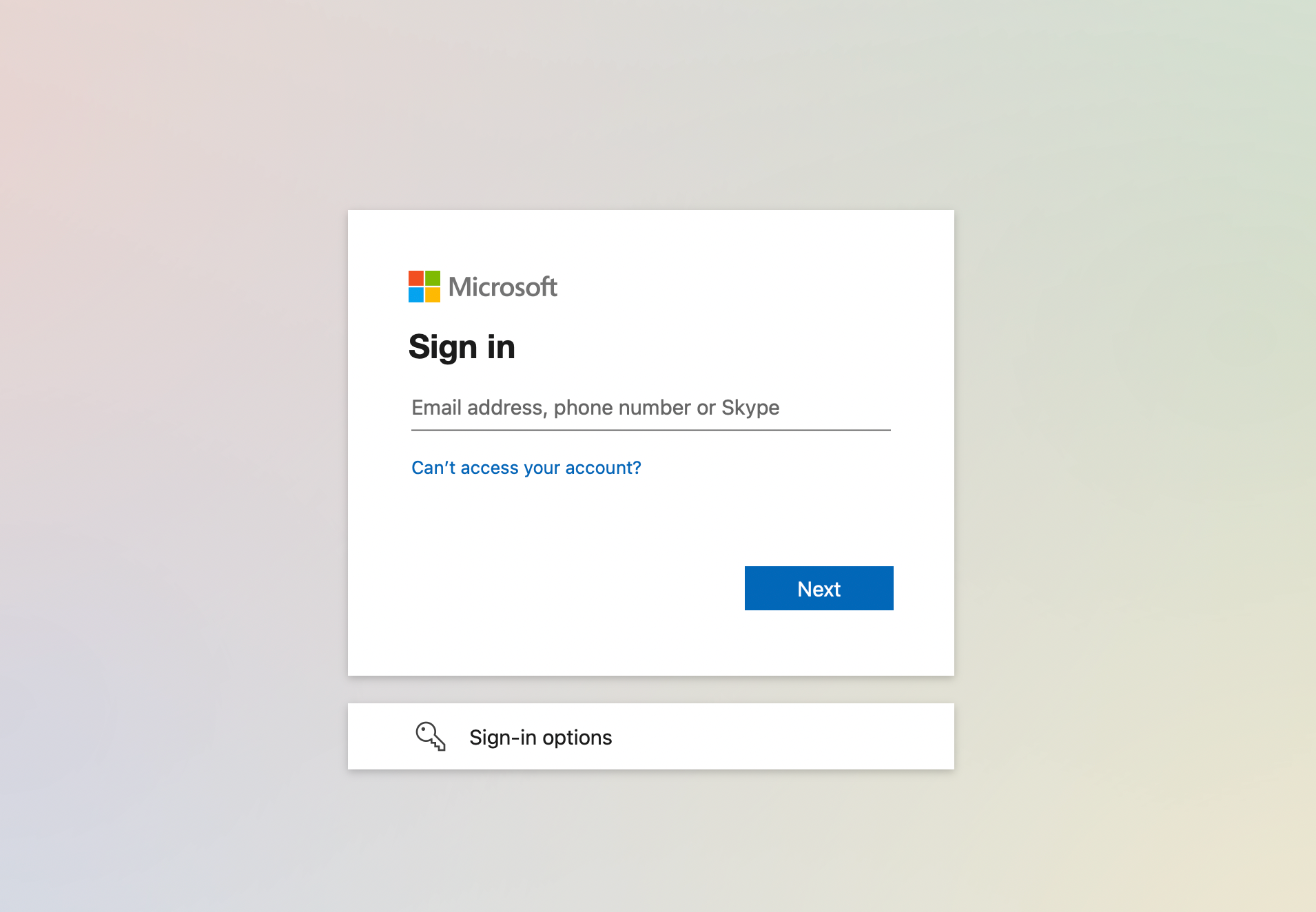 Example of Microsoft Login