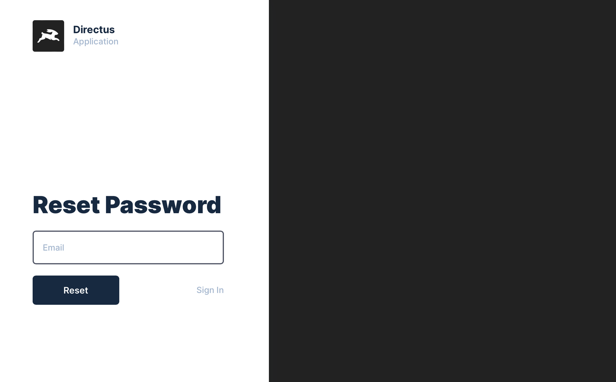 Example of reset password page
