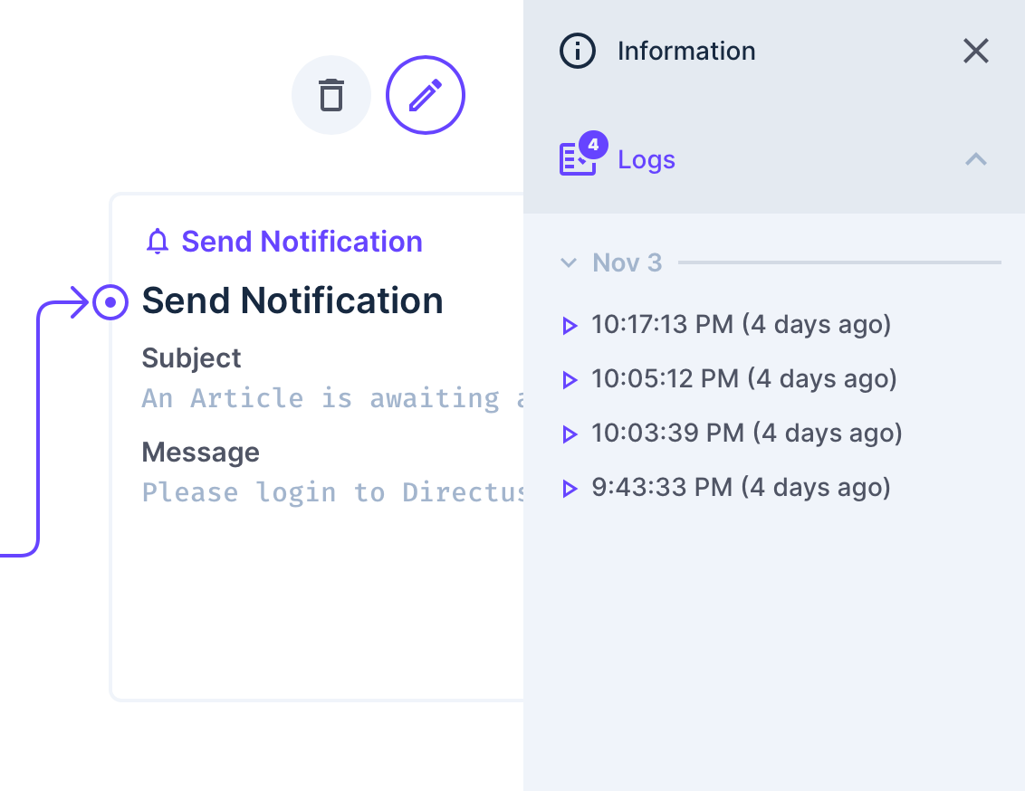 Example of logs in a flow